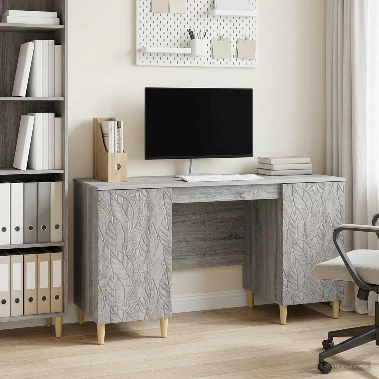 vidaXL Desk Grey Sonoma 142.5 x 50 x 75 cm Engineered Wood