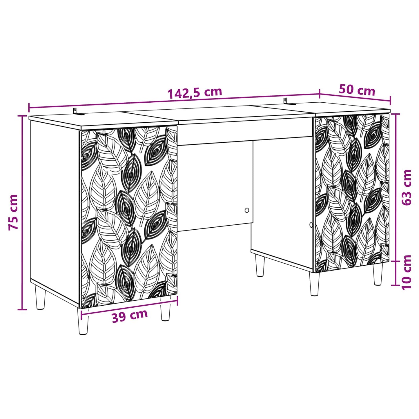 vidaXL Desk Artisan Oak Engineered Wood 142.5 x 50 x 75 cm