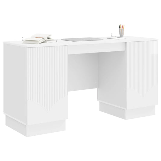 vidaXL Desk High Gloss White 142.5 x 50 x 75 cm Engineered Wood