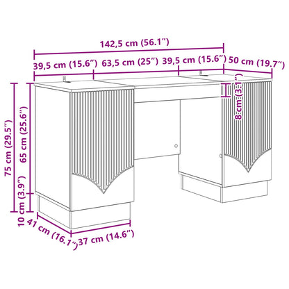 vidaXL Desk High Gloss White 142.5 x 50 x 75 cm Engineered Wood