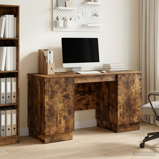 vidaXL Desk Smoked Oak 142.5 x 50 x 75 cm Engineered Wood