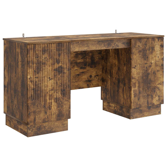 vidaXL Desk with Shelf Smoked Oak 142.5 x 50 x 75 cm Engineered Wood