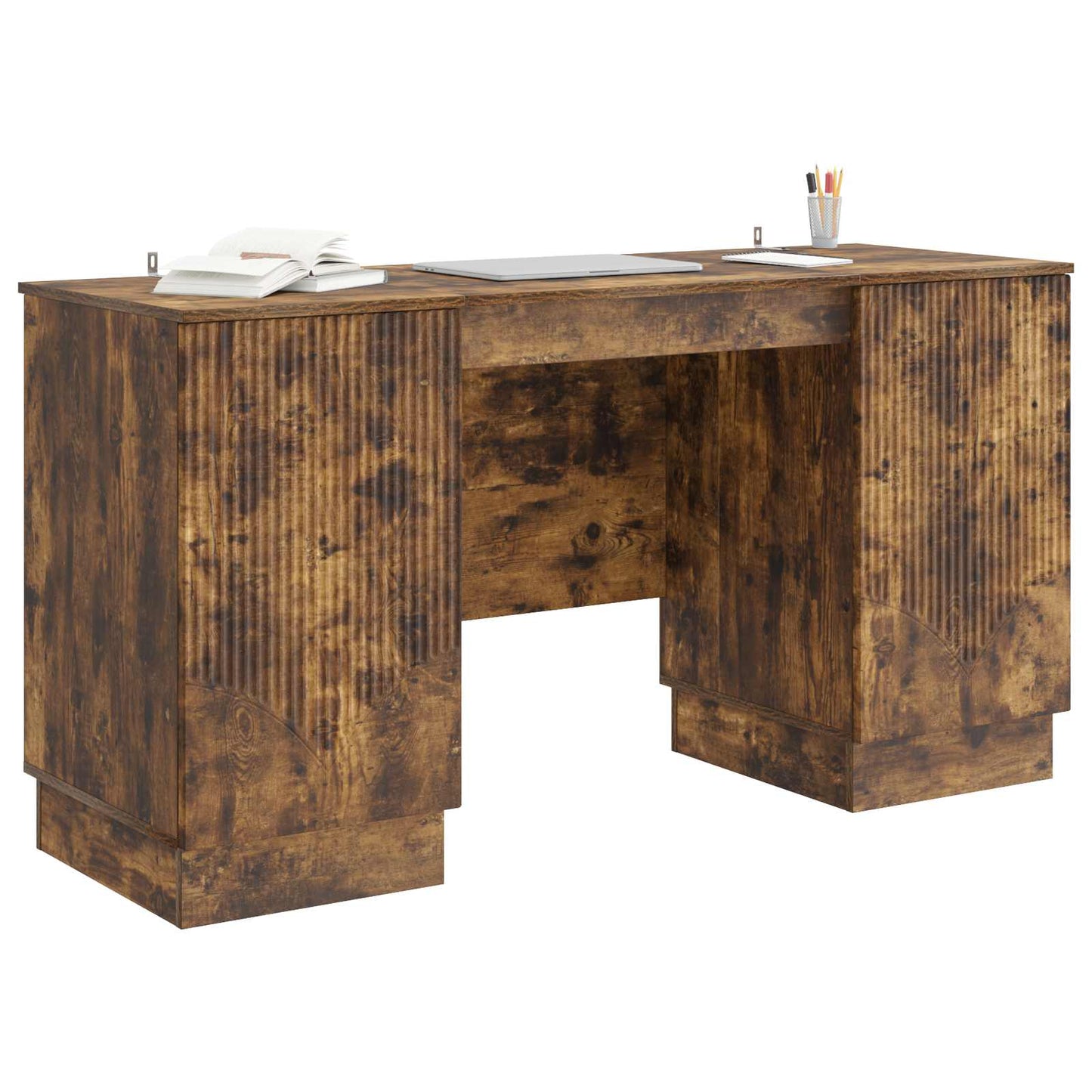 vidaXL Desk with Shelf Smoked Oak 142.5 x 50 x 75 cm Engineered Wood
