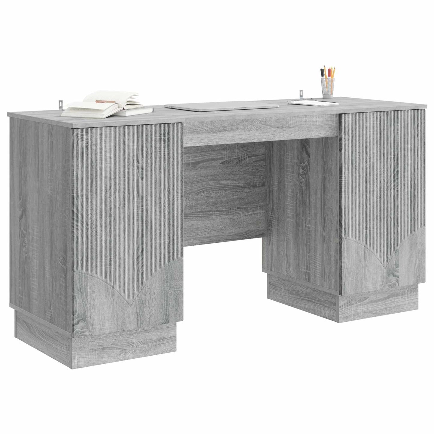 vidaXL Desk with Shelf Grey Sonoma 142.5 x 50 x 75 cm Engineered Wood