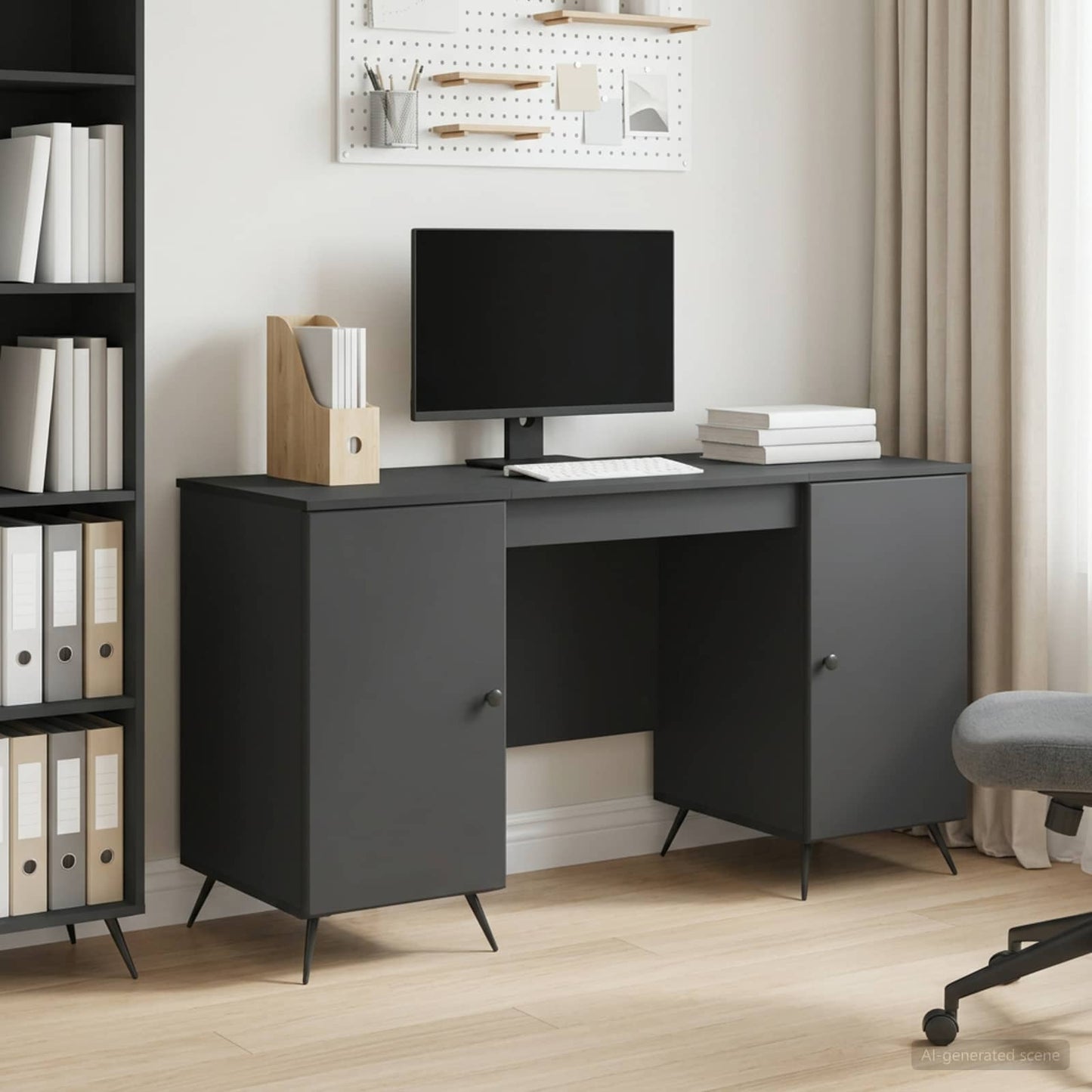 vidaXL Desk with Shelf Black 142.5 x 50 x 75 cm Engineered Wood
