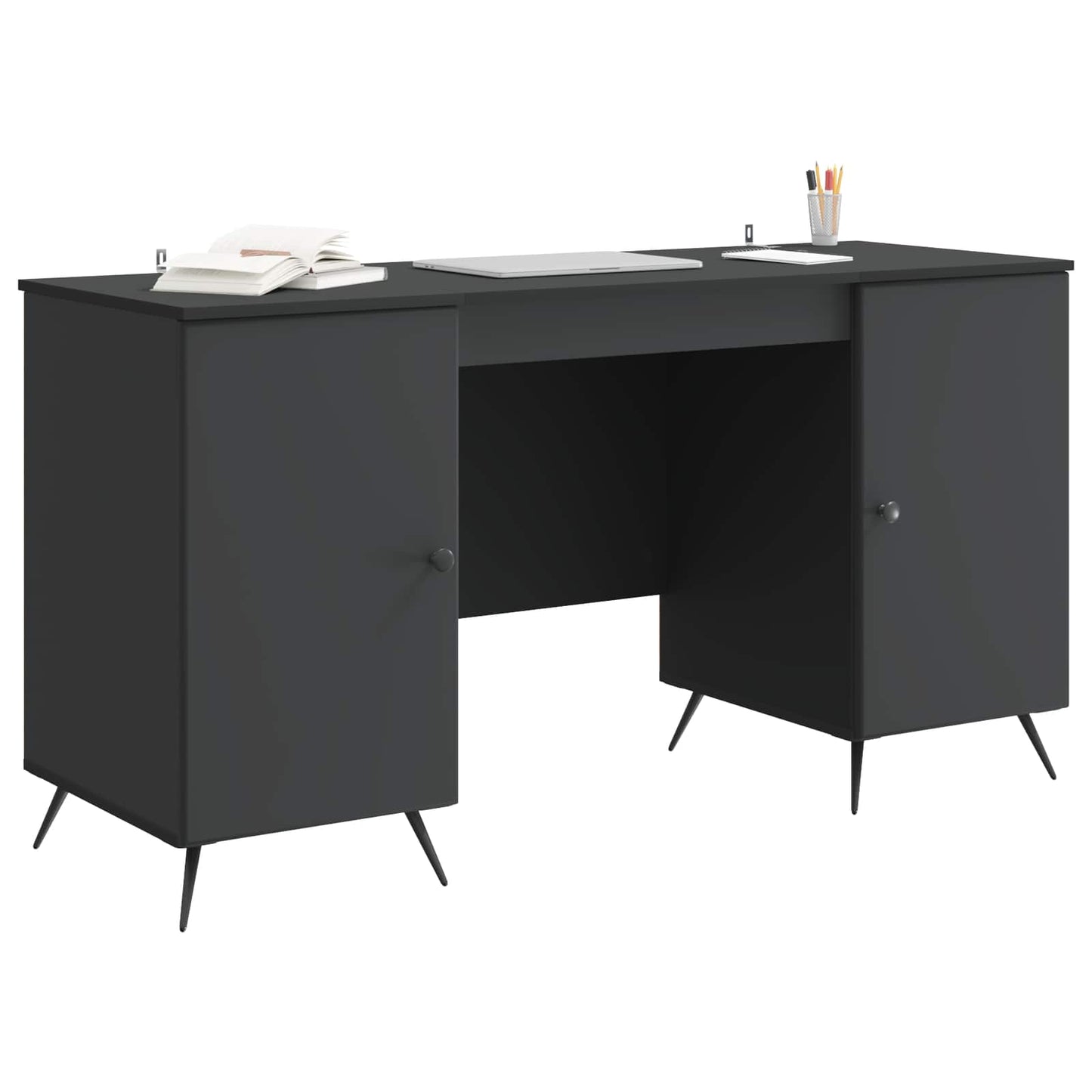 vidaXL Desk with Shelf Black 142.5 x 50 x 75 cm Engineered Wood
