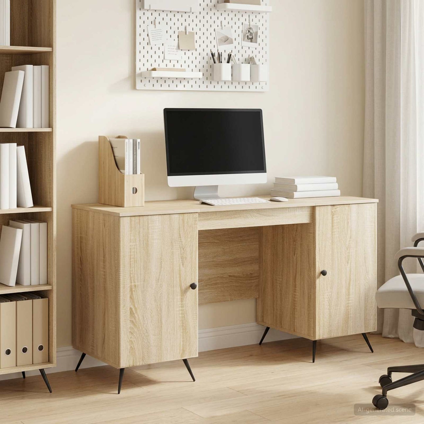 vidaXL Desk with Shelf Sonoma Oak 142.5 x 50 x 75 cm Engineered Wood
