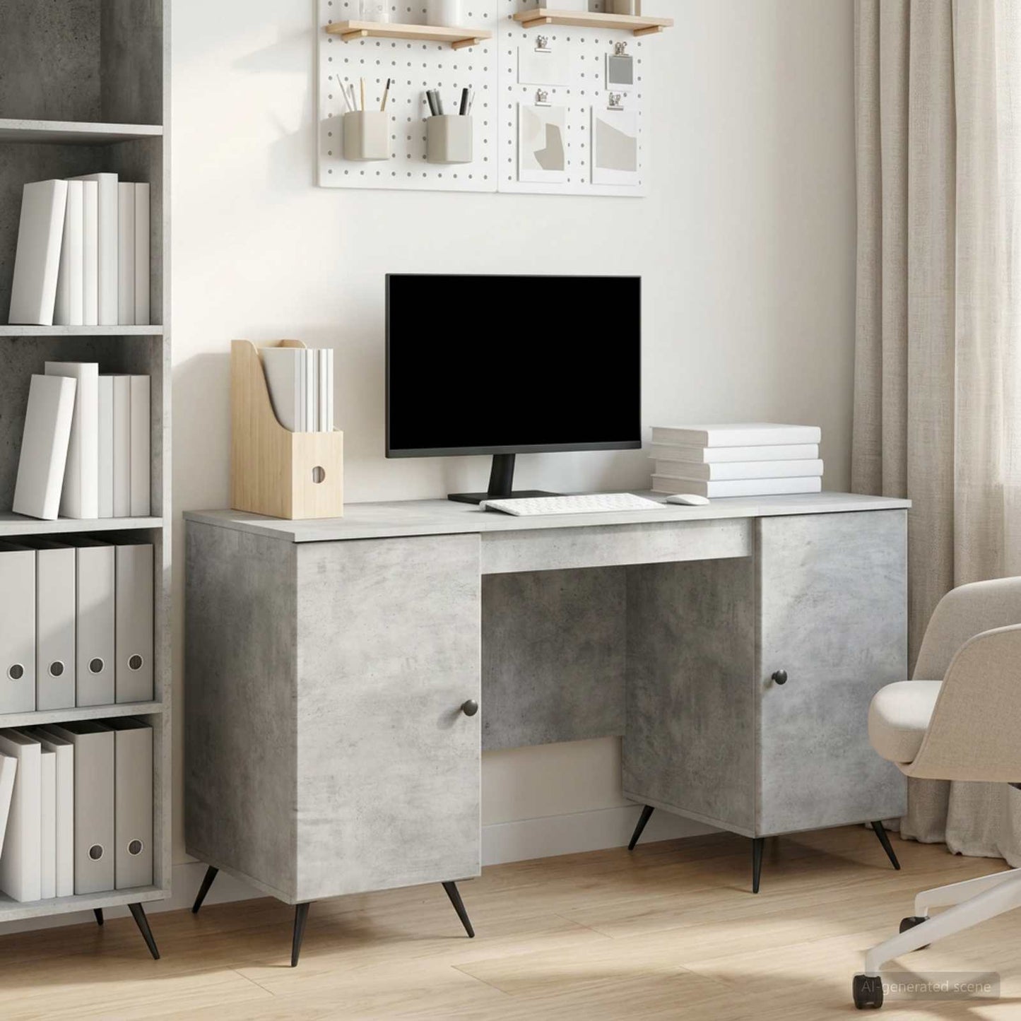 vidaXL Desk with Door Concrete Grey 142.5 x 50 x 75 cm Engineered Wood