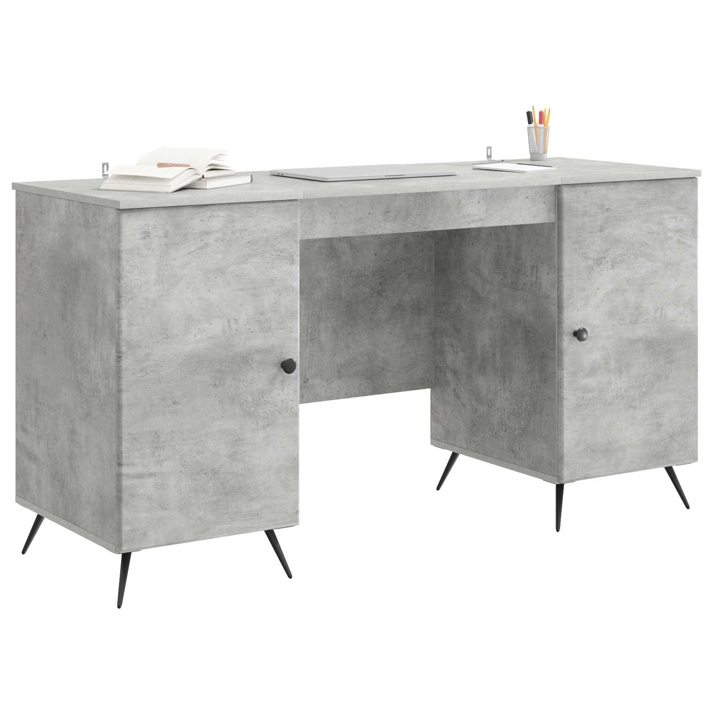 vidaXL Desk with Door Concrete Grey 142.5 x 50 x 75 cm Engineered Wood