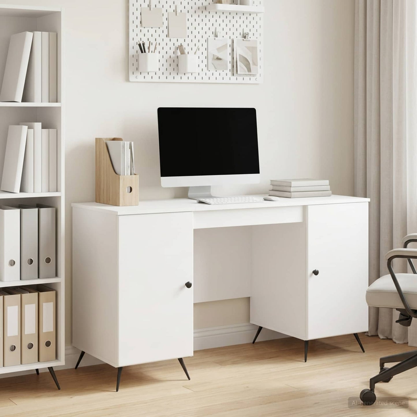 vidaXL Desk High Gloss White 142.5 x 50 x 75 cm Engineered Wood