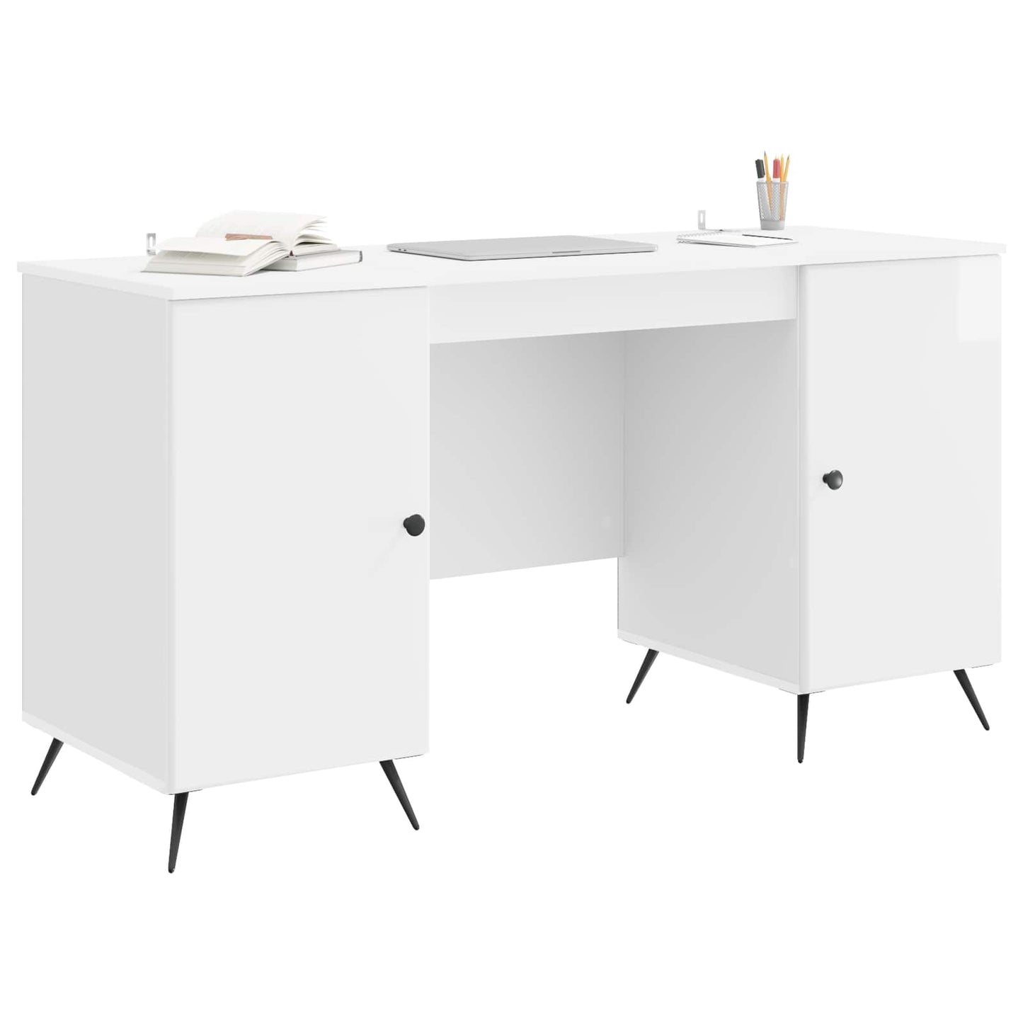 vidaXL Desk High Gloss White 142.5 x 50 x 75 cm Engineered Wood