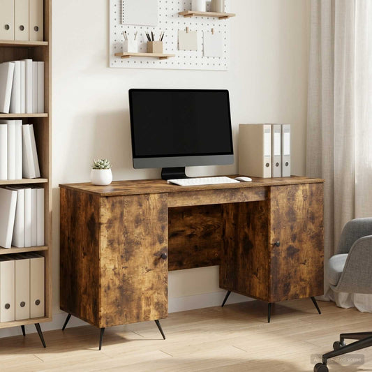 vidaXL Desk Smoked Oak 142.5 x 50 x 75 cm Engineered Wood