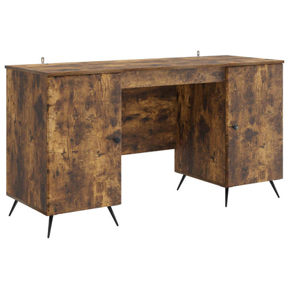 vidaXL Desk with Shelf Smoked Oak 142.5 x 50 x 75 cm Engineered Wood