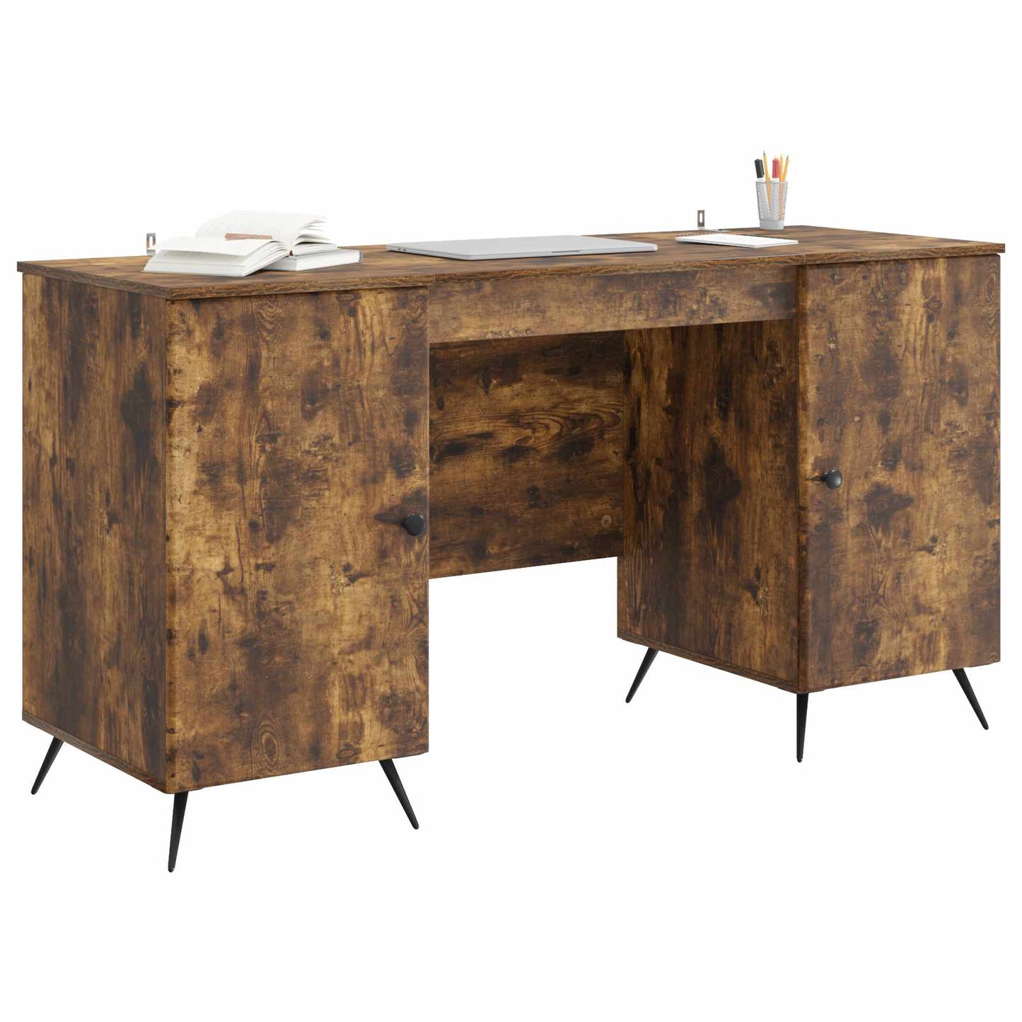 vidaXL Desk with Shelf Smoked Oak 142.5 x 50 x 75 cm Engineered Wood