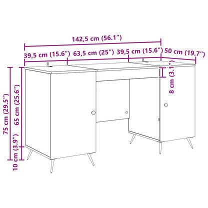 vidaXL Desk with Shelf Smoked Oak 142.5 x 50 x 75 cm Engineered Wood