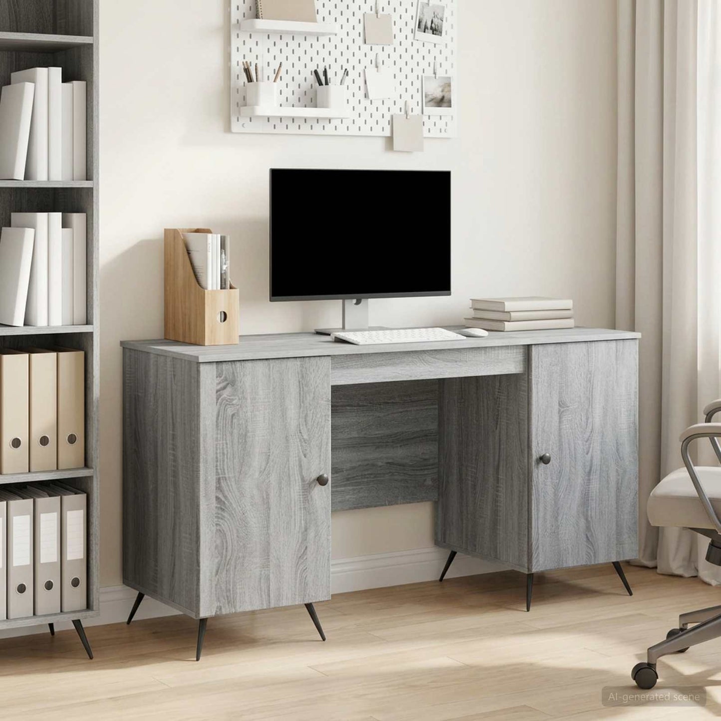 vidaXL Desk with Shelf Grey Sonoma 142.5 x 50 x 75 cm Engineered Wood