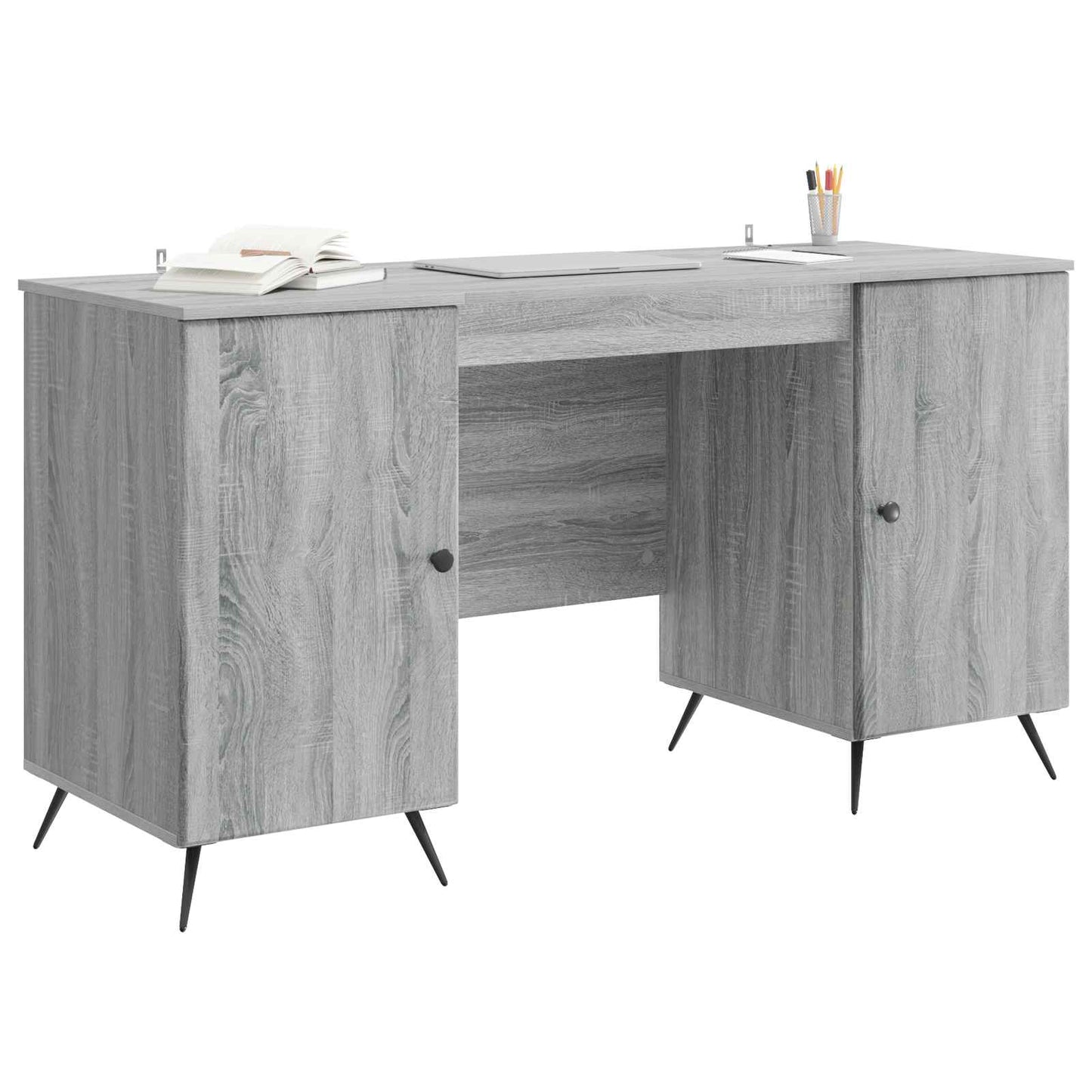 vidaXL Desk with Shelf Grey Sonoma 142.5 x 50 x 75 cm Engineered Wood