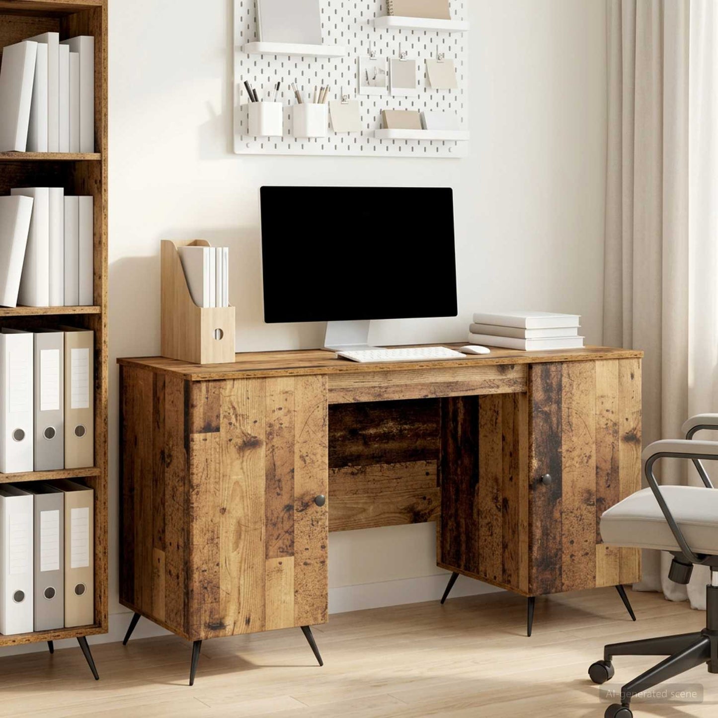 vidaXL Desk with Shelf Old Wood 142.5 x 50 x 75 cm Engineered Wood