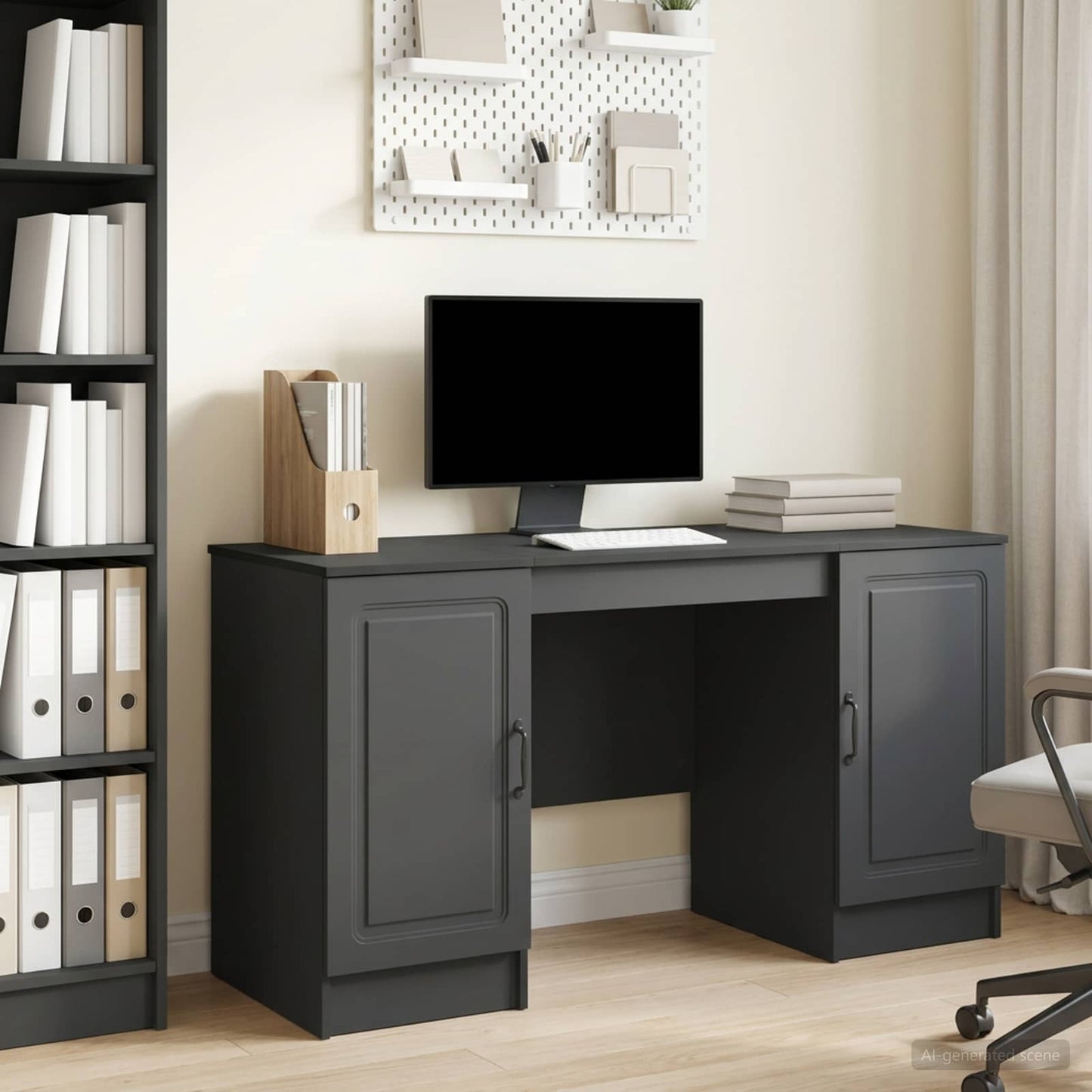 vidaXL Desk with Shelf Black 142.5 x 50 x 75 cm Engineered Wood