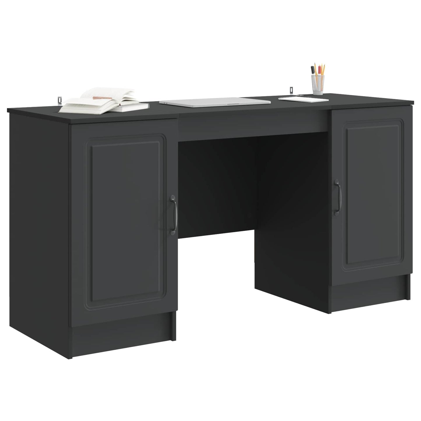 vidaXL Desk with Shelf Black 142.5 x 50 x 75 cm Engineered Wood