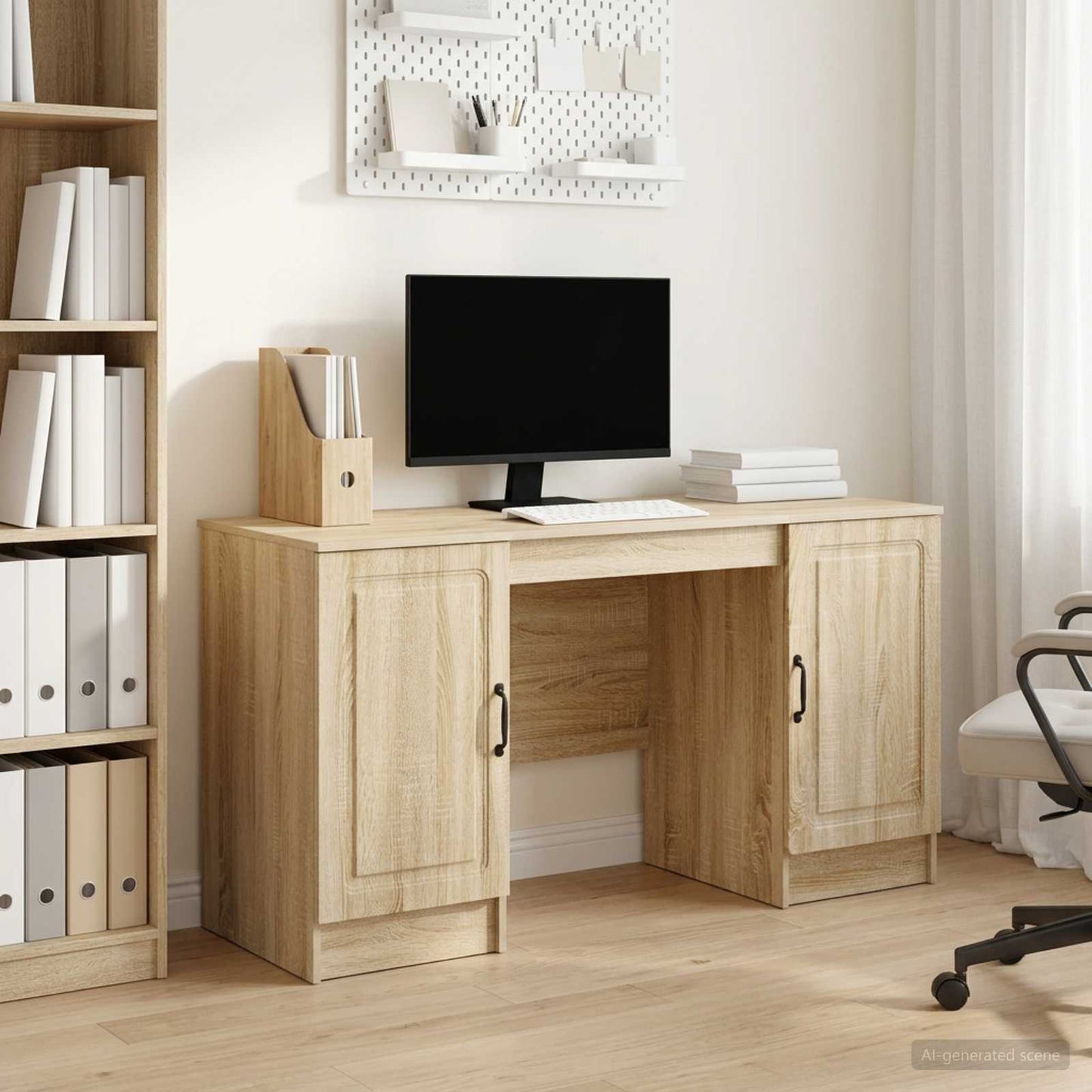 vidaXL Desk with Shelf Sonoma Oak 142.5 x 50 x 75 cm Engineered Wood