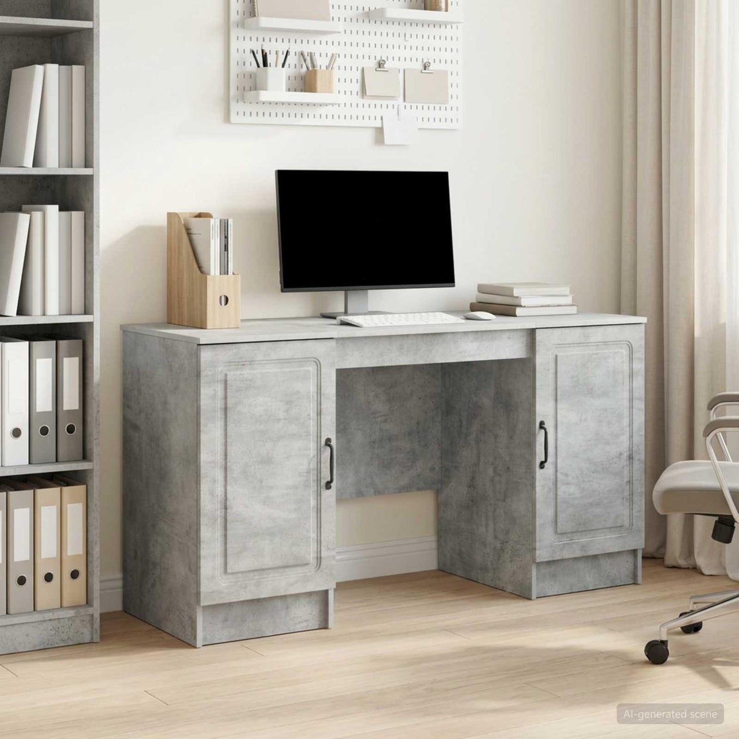 vidaXL Desk with Door Concrete Grey 142.5 x 50 x 75 cm Engineered Wood