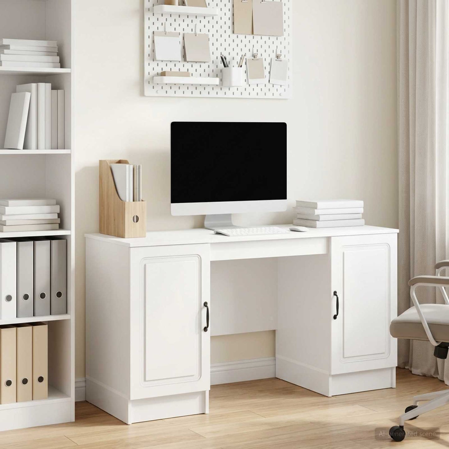 vidaXL Desk High Gloss White 142.5 x 50 x 75 cm Engineered Wood