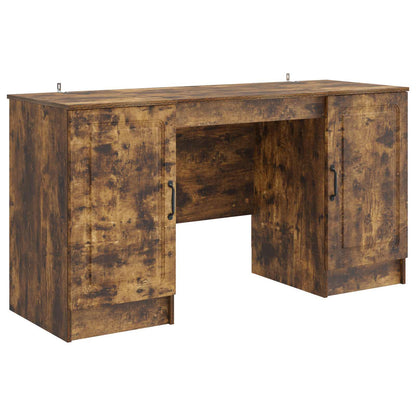 vidaXL Desk with Shelf Smoked Oak 142.5 x 50 x 75 cm Engineered Wood