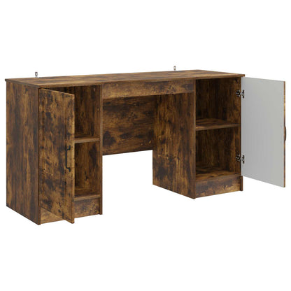 vidaXL Desk with Shelf Smoked Oak 142.5 x 50 x 75 cm Engineered Wood