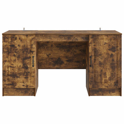 vidaXL Desk with Shelf Smoked Oak 142.5 x 50 x 75 cm Engineered Wood