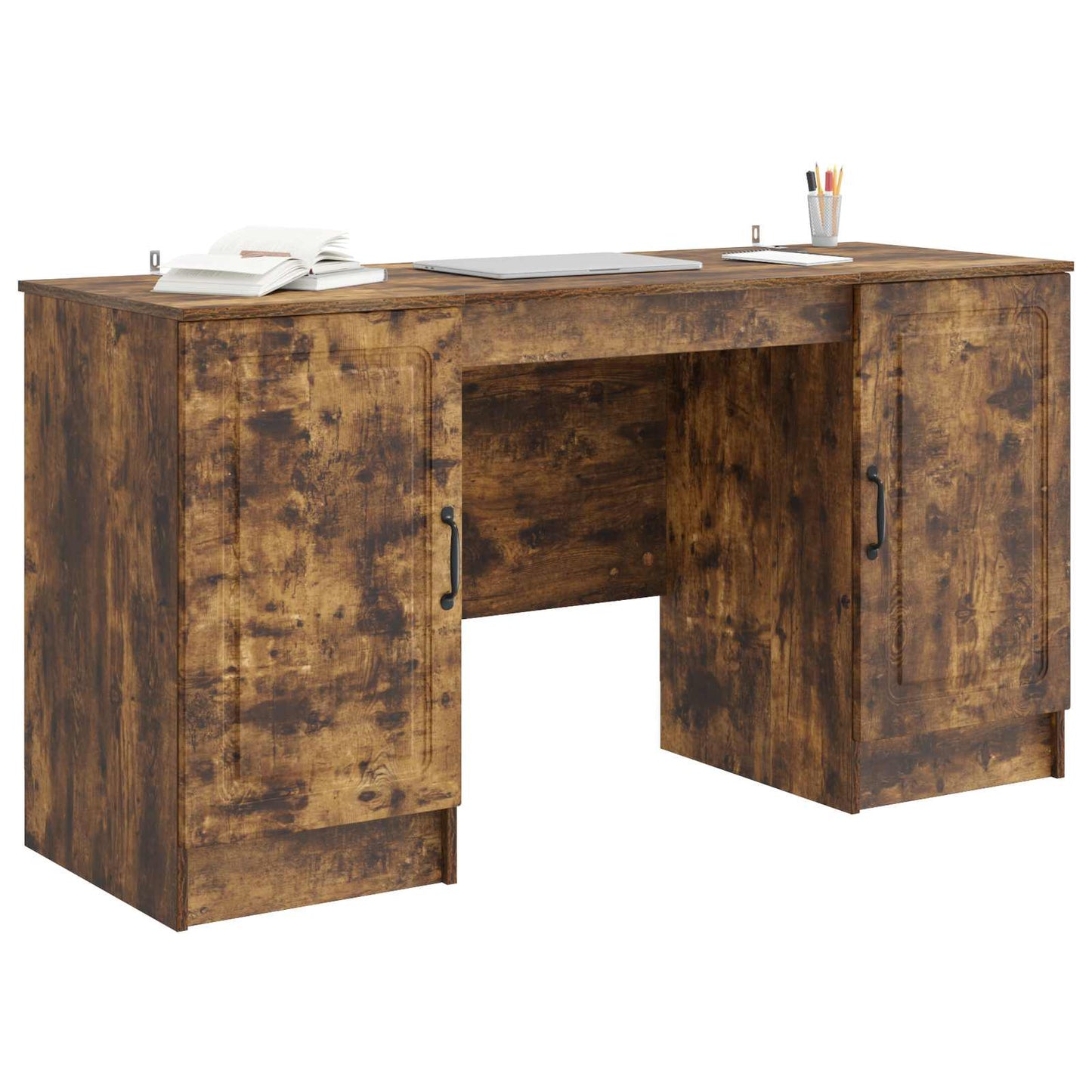 vidaXL Desk with Shelf Smoked Oak 142.5 x 50 x 75 cm Engineered Wood