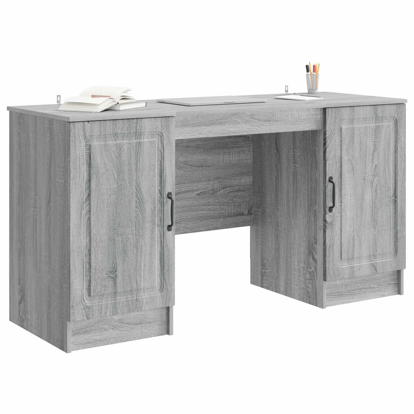 vidaXL Desk with Shelf Grey Sonoma 142.5 x 50 x 75 cm Engineered Wood
