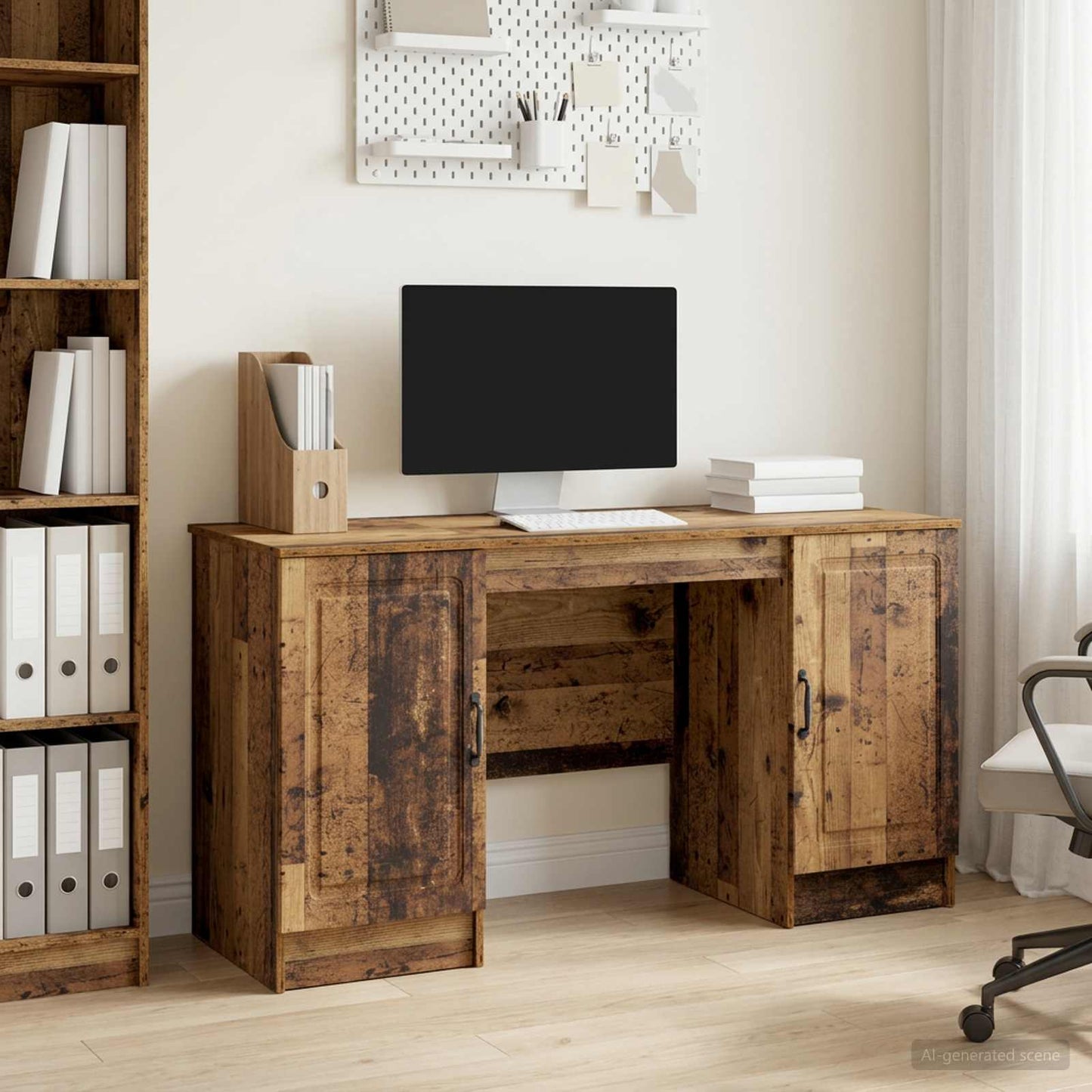 vidaXL Desk with Shelf Old Wood 142.5 x 50 x 75 cm Engineered Wood