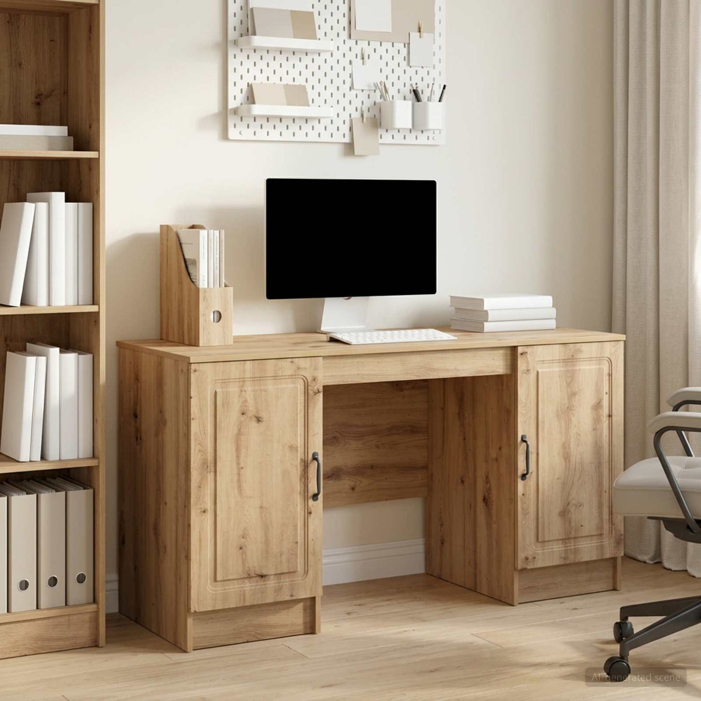 vidaXL Desk Artisan Oak Engineered Wood 142.5 x 50 x 75 cm