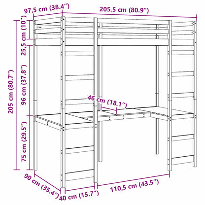 vidaXL Loft Bed Frame Natural 90 x 200 cm Solid Pine Wood