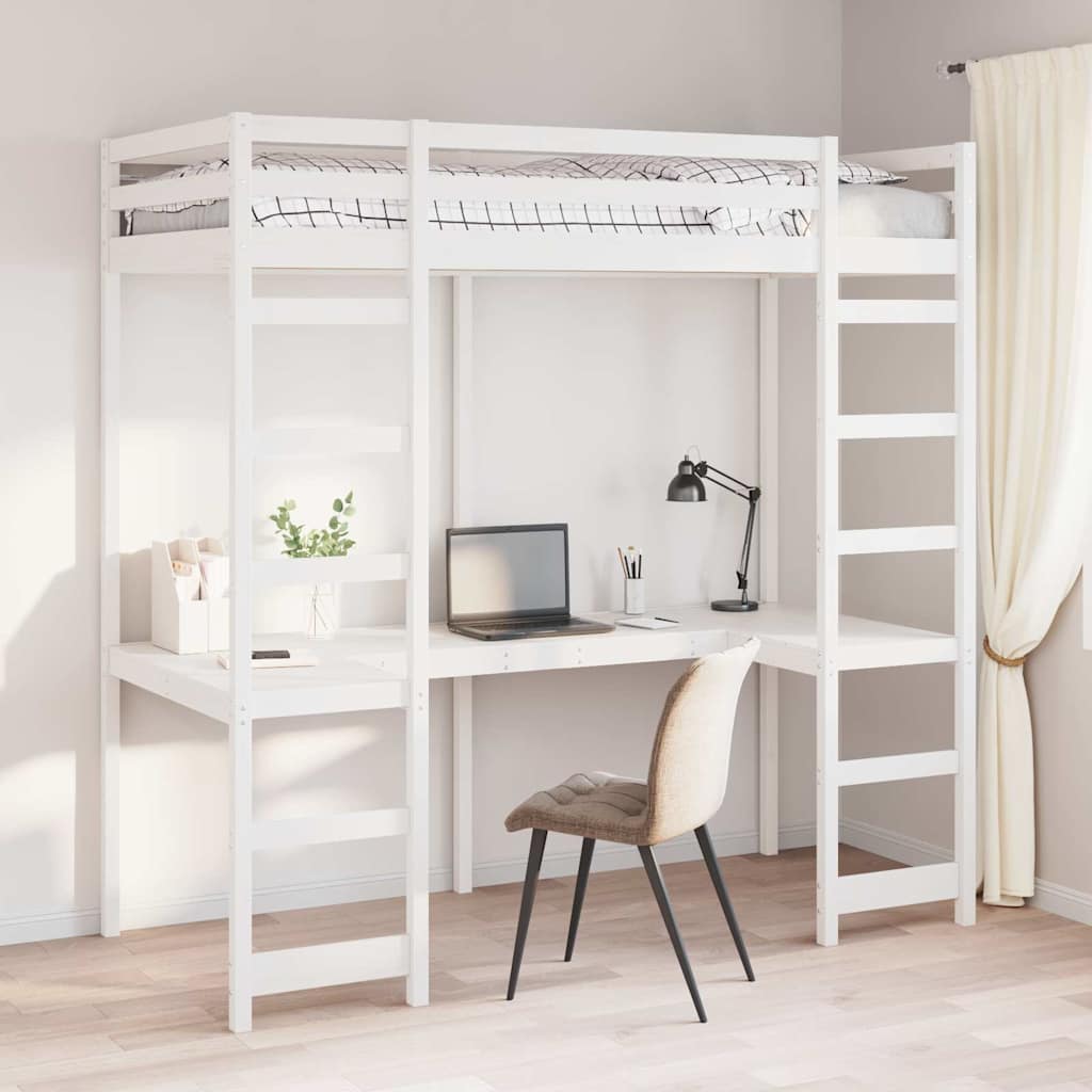 vidaXL Loft Bed Frame White 80 x 200 cm Solid Pine Wood
