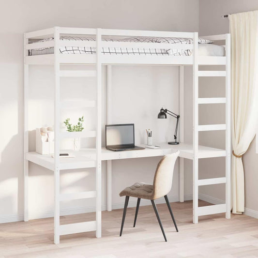 vidaXL Loft Bed Frame White 80 x 200 cm Solid Pine Wood