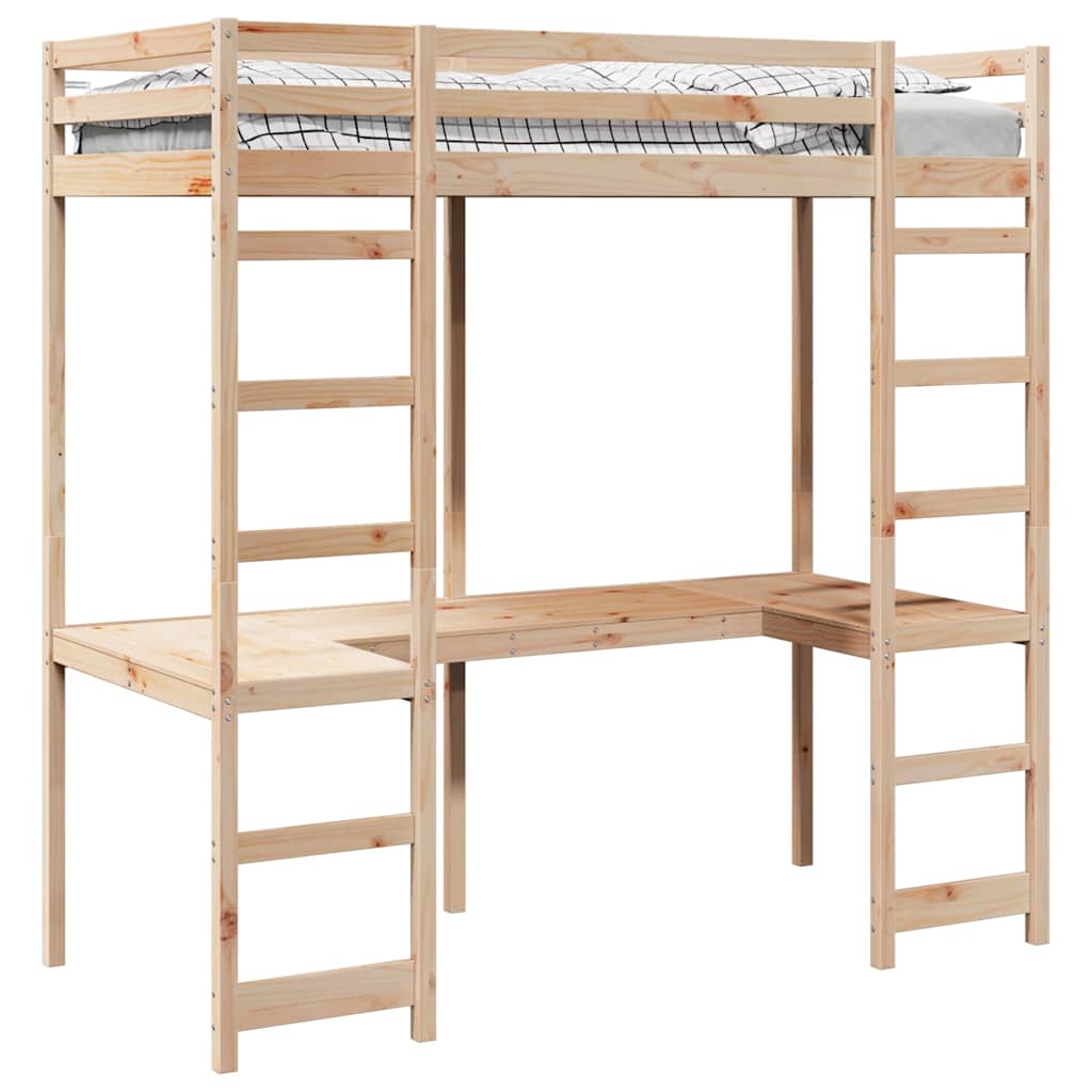 vidaXL Loft Bed Frame Natural 90 x 190 cm Solid Pine Wood