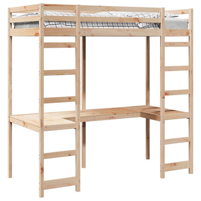 vidaXL Loft Bed Frame Natural 90 x 190 cm Solid Pine Wood