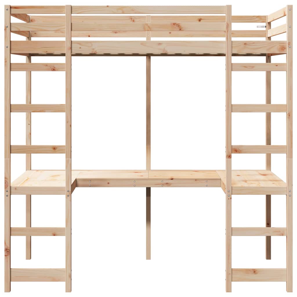 vidaXL Loft Bed Frame Natural 90 x 190 cm Solid Pine Wood
