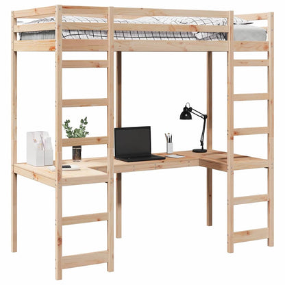 vidaXL Loft Bed Frame Natural 90 x 190 cm Solid Pine Wood