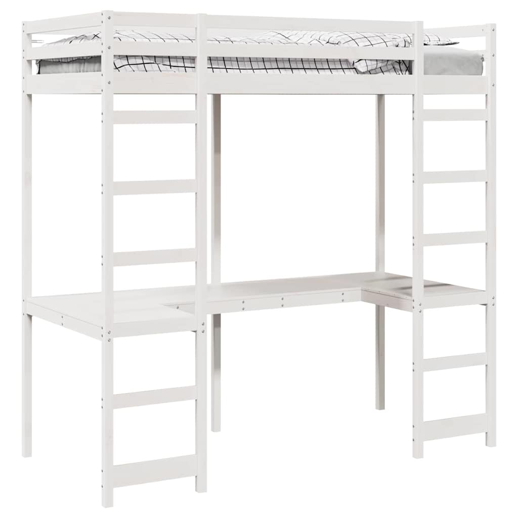 vidaXL Loft Bed Frame White 90 x 190 cm Solid Pine Wood