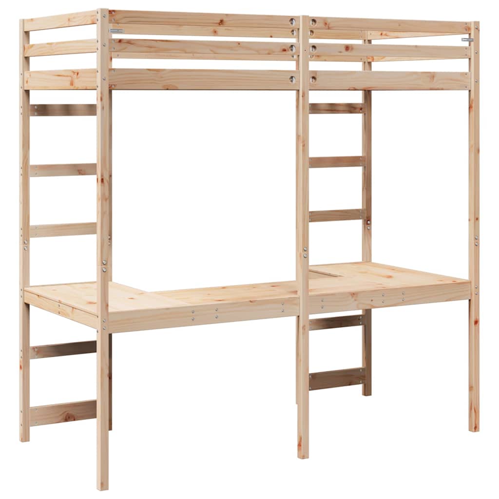 vidaXL Loft Bed Frame Natural 75 x 190 cm Solid Pine Wood