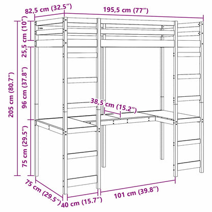vidaXL Loft Bed Frame White 75 x 190 cm Solid Pine Wood