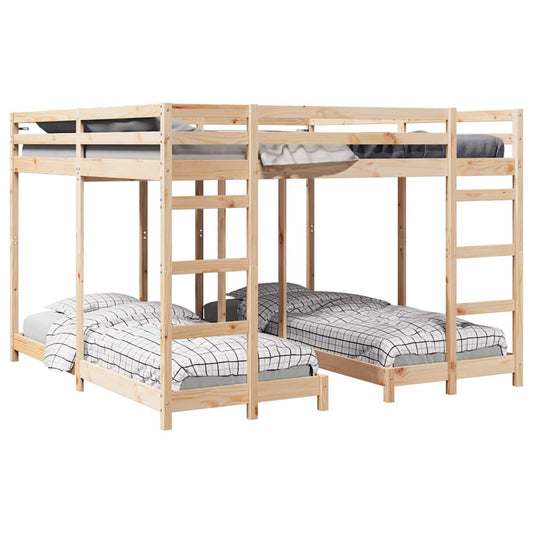 vidaXL Triple Bunk Bed Frame Natural 80 / 200 x 200 cm Solid Pine Wood