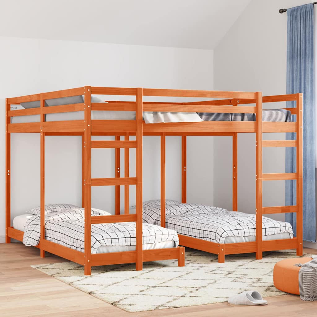 vidaXL Triple Bunk Bed Frame Wax Brown 200 x 200 cm Solid Pine Wood