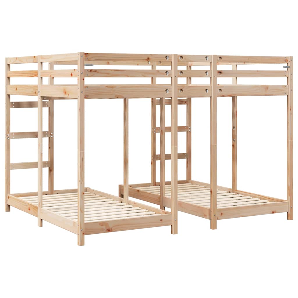 vidaXL Triple Bunk Bed Frame Brown 160 x 200 cm Solid Pine Wood