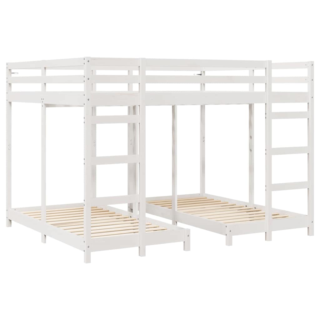 vidaXL Triple Bunk Bed Frame White 160 x 200 cm Solid Pine Wood