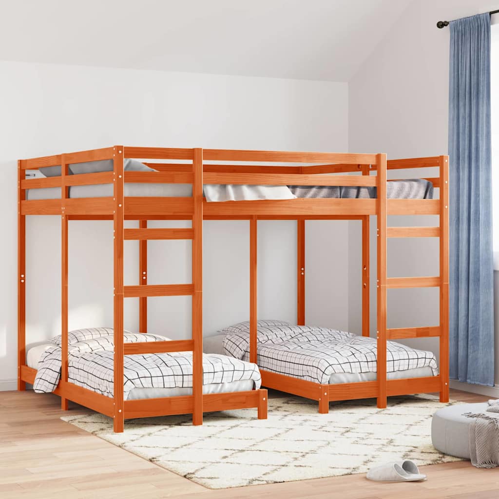 vidaXL Triple Bunk Bed Frame Wax brown 160 x 200 cm Solid Pine Wood