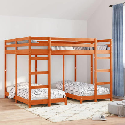vidaXL Triple Bunk Bed Frame Wax brown 160 x 200 cm Solid Pine Wood